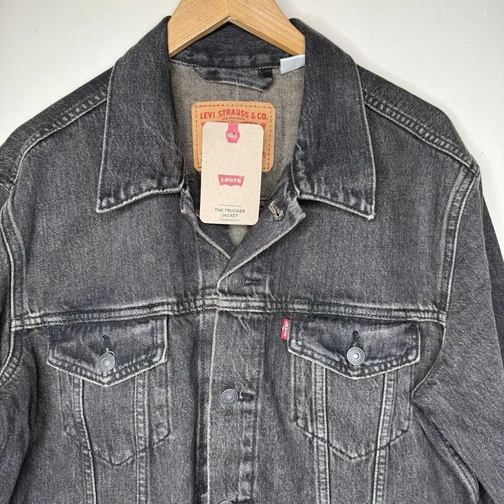 Levis Type III Denim Trucker Jacket Washed Black Dark Grey Mens Large NWT